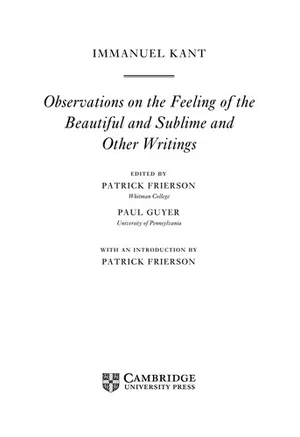 Couverture de Observations sur le Sentiment du Beau et du Sublime