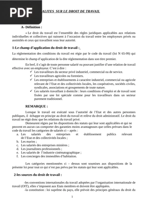 Generalités sur le droit de travail
