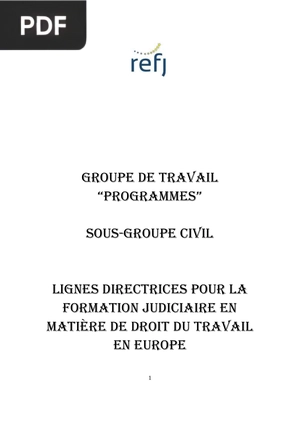 Lignes directrices pour la Formation Judiciaire en matière de droit du travail en Europe