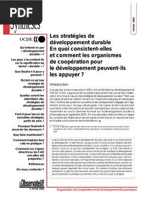 Les stratégies de développement durable. En quoi consistent-elles et comment les organismes de coopération pour le développement peuvent-ils les appuyer?