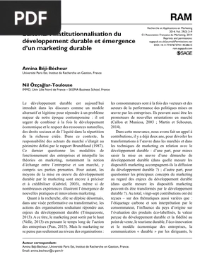 Institutionnalisation du développement durable et émergence d’un marketing durable