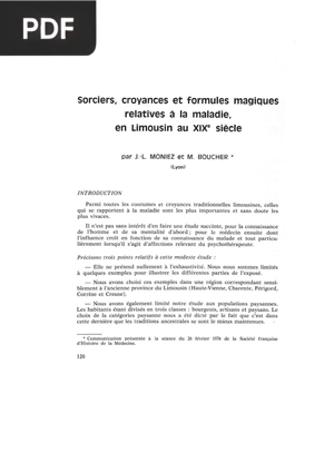 Sorciers, croyances et formules magiques relatives à la maladie, en Limousin au XIX siècle