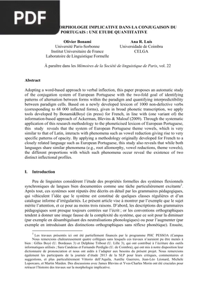 Sur la Morphologie Implicative dans la Conjugaison du Portugais: Une Etude Quantitative