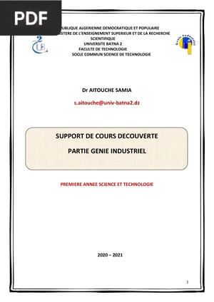 Support de cours decouverte partie genie industriel