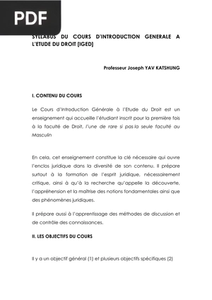 Syllabus du cours d’introduction générale à l'étude du droit