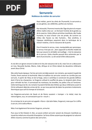 Serrurerie, noblesse du métier de serrurier