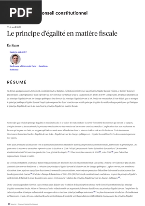 Le principe d'égalité en matière fiscale