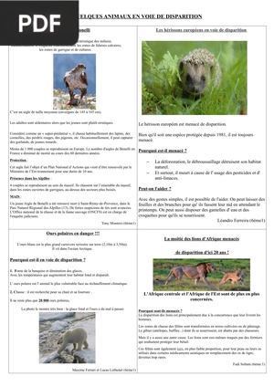 Quelques animaux en voie de disparition