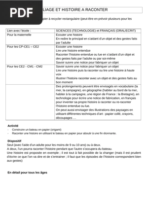 Pliage et histoire a raconter