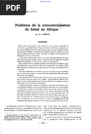 Problème de la commercialisation du bétail en Afrique