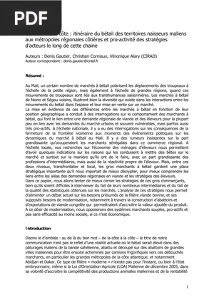 De la côte à la côte: itinéraire du bétail des territoires naisseurs maliens aux métropoles régionales côtières et pro-activité des stratégies d’acteurs le long de cette chaine