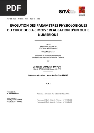 Evolution des paramètres physiologiques du chiot de 0 a 6 mois: réalisation d'un outil numérique