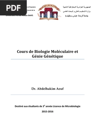 Cours de Biologie Moléculaire et Génie Génétique