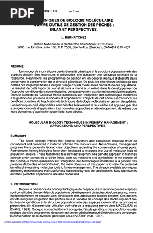 Techniques de biologie moléculaire comme outils de gestion des pêches: bilan et perspectives