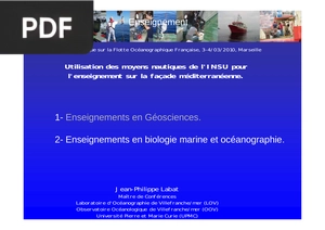 Utilisation des moyens nautiques de l'INSU pour l'enseignement sur la façade méditerranéenne