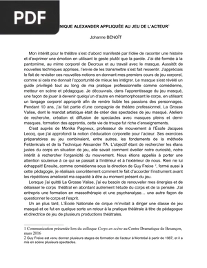 La technique alexander appliquée au jeu de l’acteur