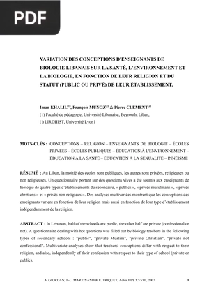 Variation des conceptions d’enseignants de biologie libanais sur la santé, l’environnement et la biologie