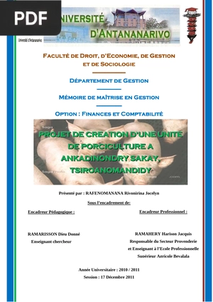 Projet de création d'une unité de porciculture