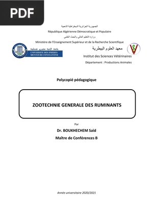 Zootechnie generale des ruminants