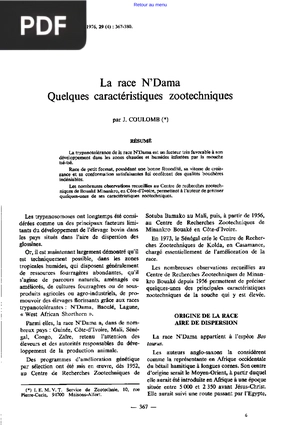 La race N'Dama. Quelques caractéristiques zootechniques