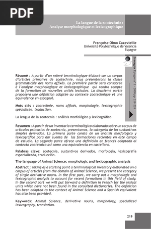 La langue de la zootechnie : Analyse morphologique et lexicographique