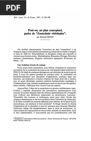Peut-on, au plan conceptuel, parler de Zootechnie vétérinaire