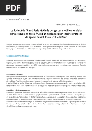 La Société du Grand Paris révèle le design des mobiliers et de la signalétique des gares, fruit d’une collaboration inédite entre les designers Patrick Jouin et Ruedi Baur