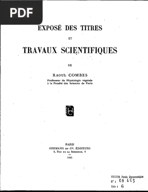 Exposé des titres et travaux scientifiques