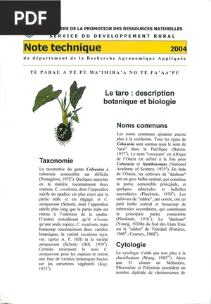 Le taro, description botanique et biologie