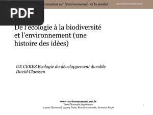De l’écologie à la biodiversité et l’environnement