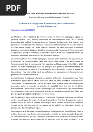 Économie écologique vs économie de l’environnement
