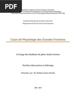 Cours de Physiologie des Grandes Fonctions
