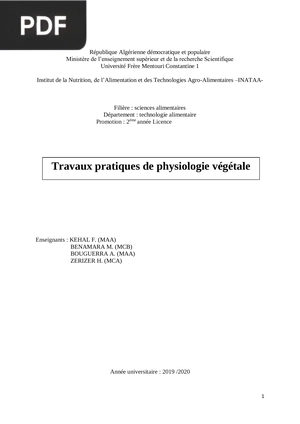 Travaux pratiques de physiologie végétale