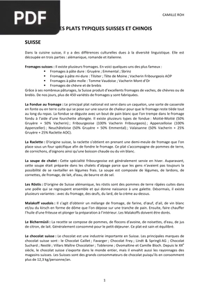 La nourriture typique Suisse et Chinoise