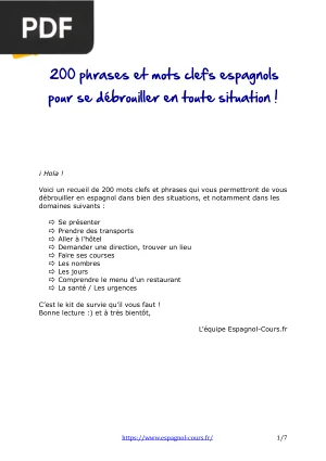 200 phrases et mots clefs espagnols