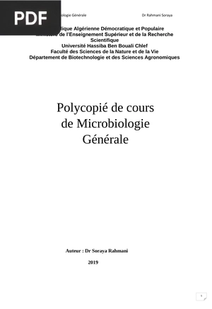 Polycopié de cours de Microbiologie Générale