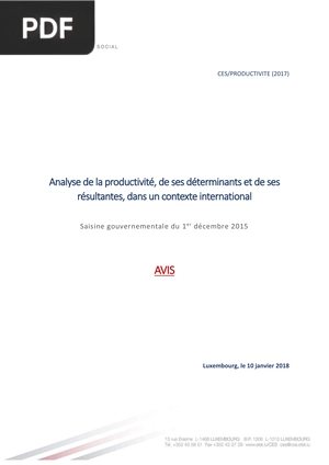 Analyse de la productivité, de ses déterminants et de ses résultantes, dans un contexte international