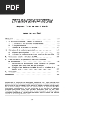 Mesure de la production potentielle dans les sept grands pays de l'OCDE