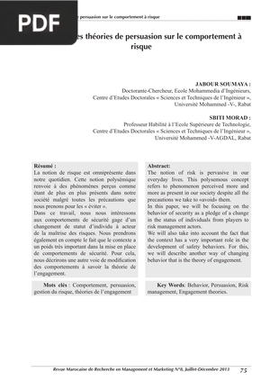 L’impact des théories de persuasion sur le comportement à risque