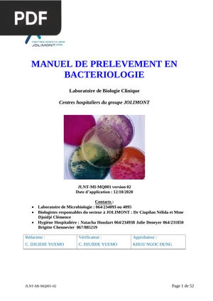 Manuel de prelevement en bacteriologie