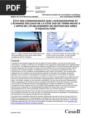 État des connaissances sur l'océanographie et l'échange des eaux de la côte sud de terre-neuve à l'appui de l'établissement de gestion des aires d’aquaculture