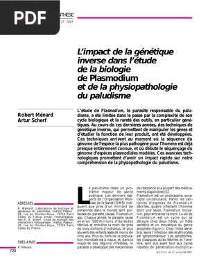 L’impact de la génétique inverse dans l’étude de la biologie de Plasmodium et de la physiopathologie du paludisme
