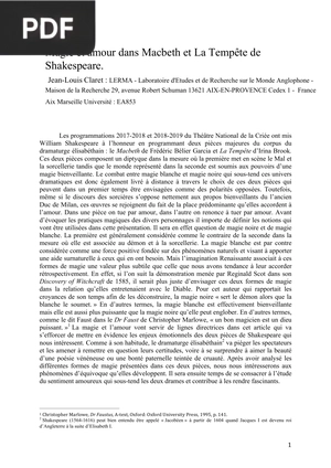 Magie et amour dans Macbeth et La Tempête de Shakepeare