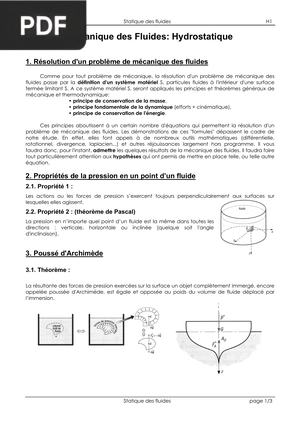Mécanique des Fluides Hydrostatique