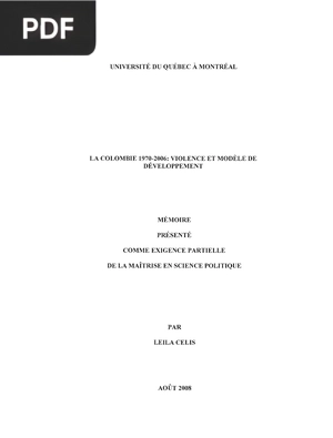 La Colombie 1970-2006, Violence et Modèle de Développement