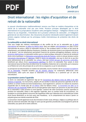 Droit international, les règles d'acquisition et deretrait de la nationalité