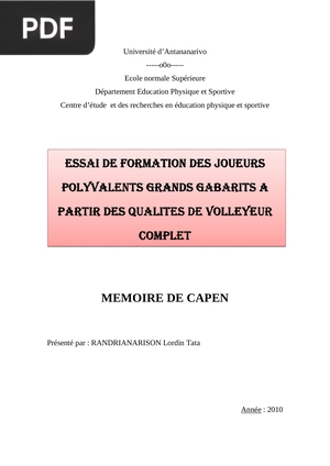 Essai de formation des joueurs polyvalents grands Gabarits a partir des qualites de volleyeur complet