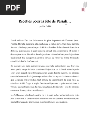 Recettes pour la fête de Pessa