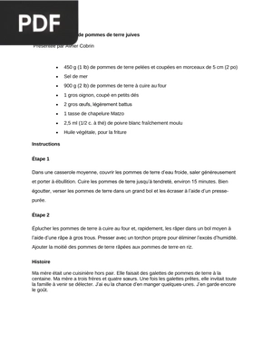 Recette de galettes de pommes de terre juives