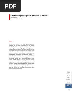 Epistémologie ou philosophie de la nature?
